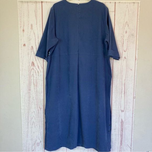 Vintage Liz & Me Maxi Dress Plus Size 3X Blue Moleskin Snake Texture 3/4 Sleeve - Picture 8 of 14